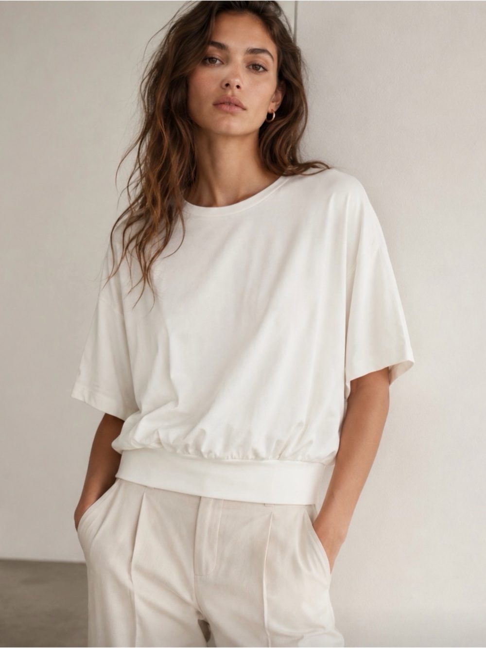 Bimba Y Lola White Short Sleeve Batwing Knit Top